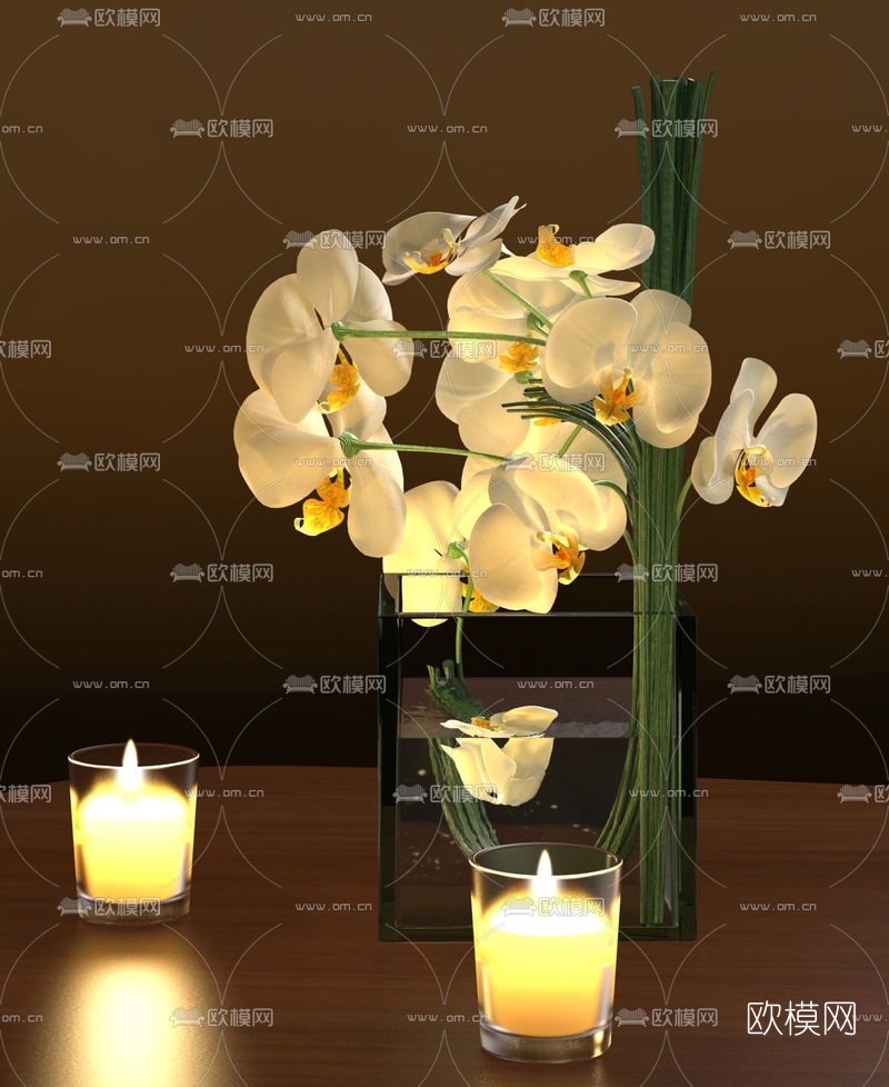 现代玻璃花瓶兰花组合3D模型