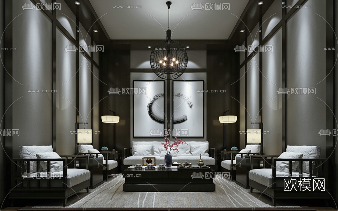 中式会所会客厅3D模型