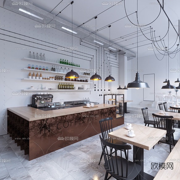 工业风咖啡店3d模型下载(渲染图2)