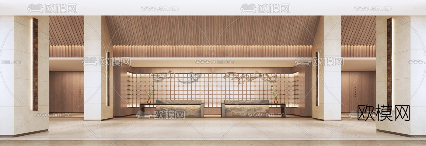新中式酒店大堂3d模型
