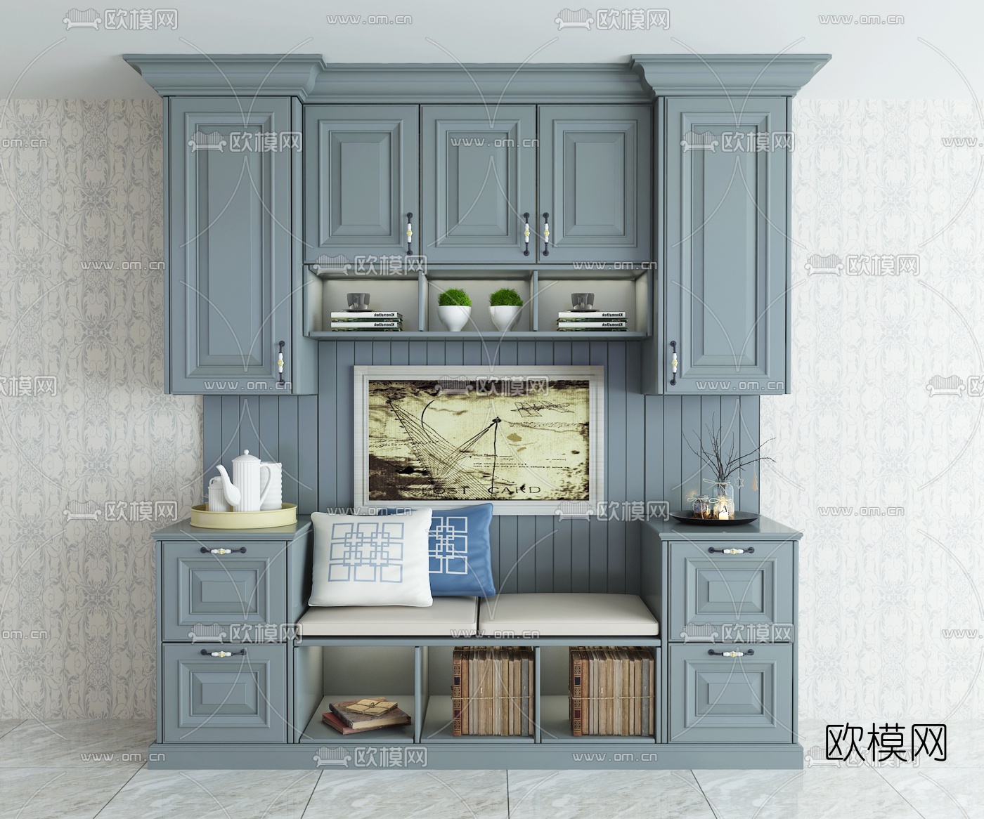 简美装饰柜储物柜3d模型下载