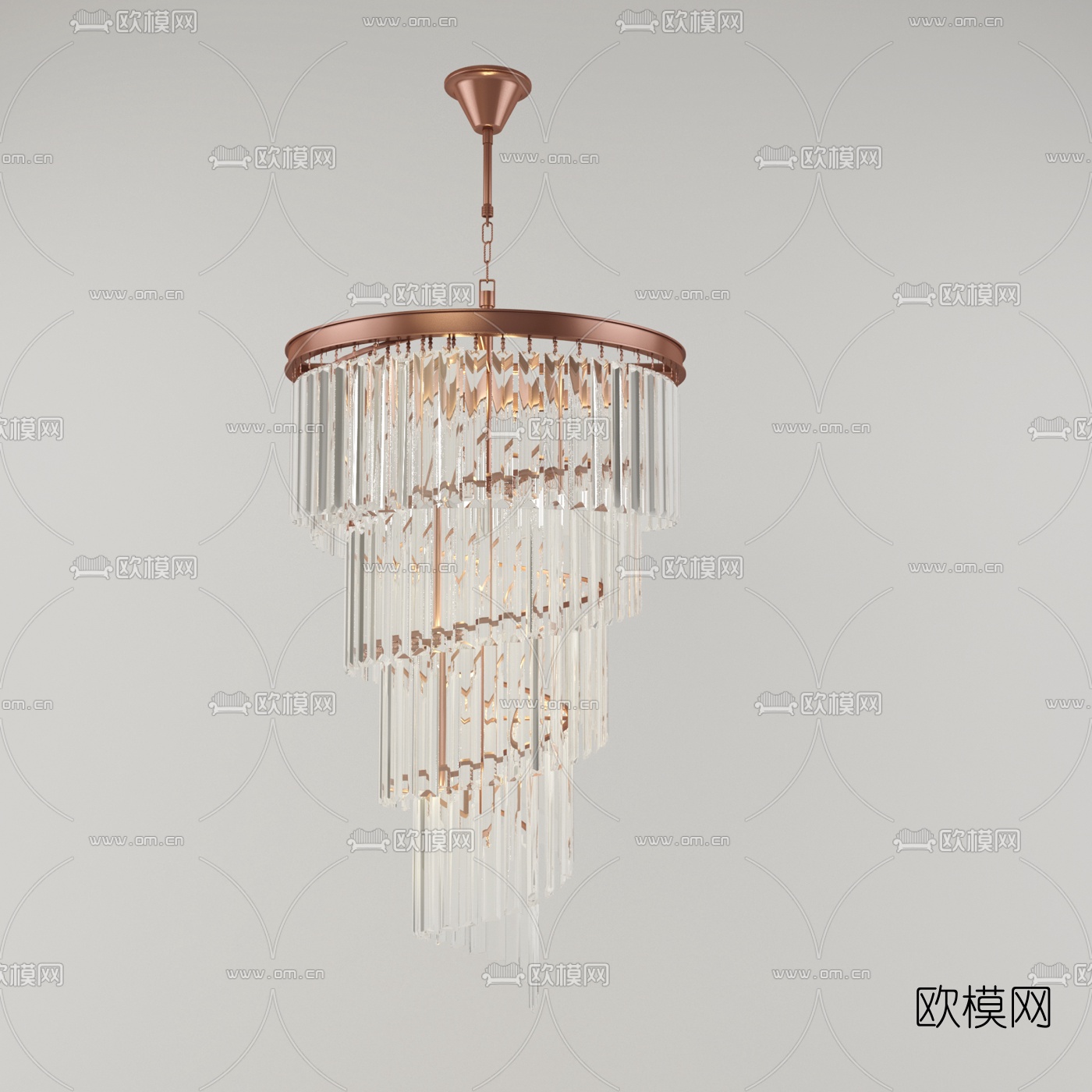 现代金属水晶吊灯3d模型下载（渲染图2）