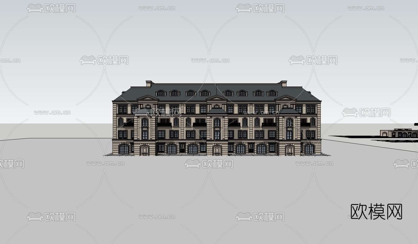 法式公寓楼su模型下载（渲染图2）