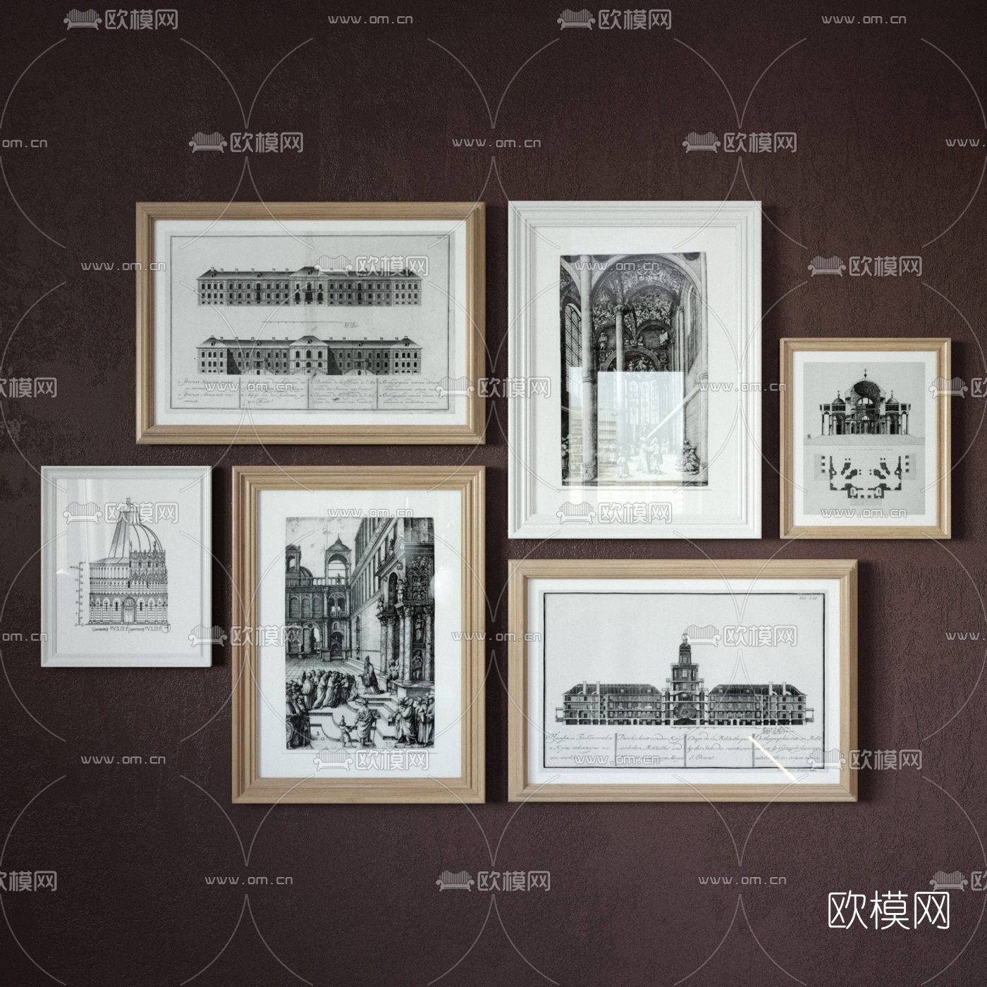 美式古建筑手绘装饰画3D模型