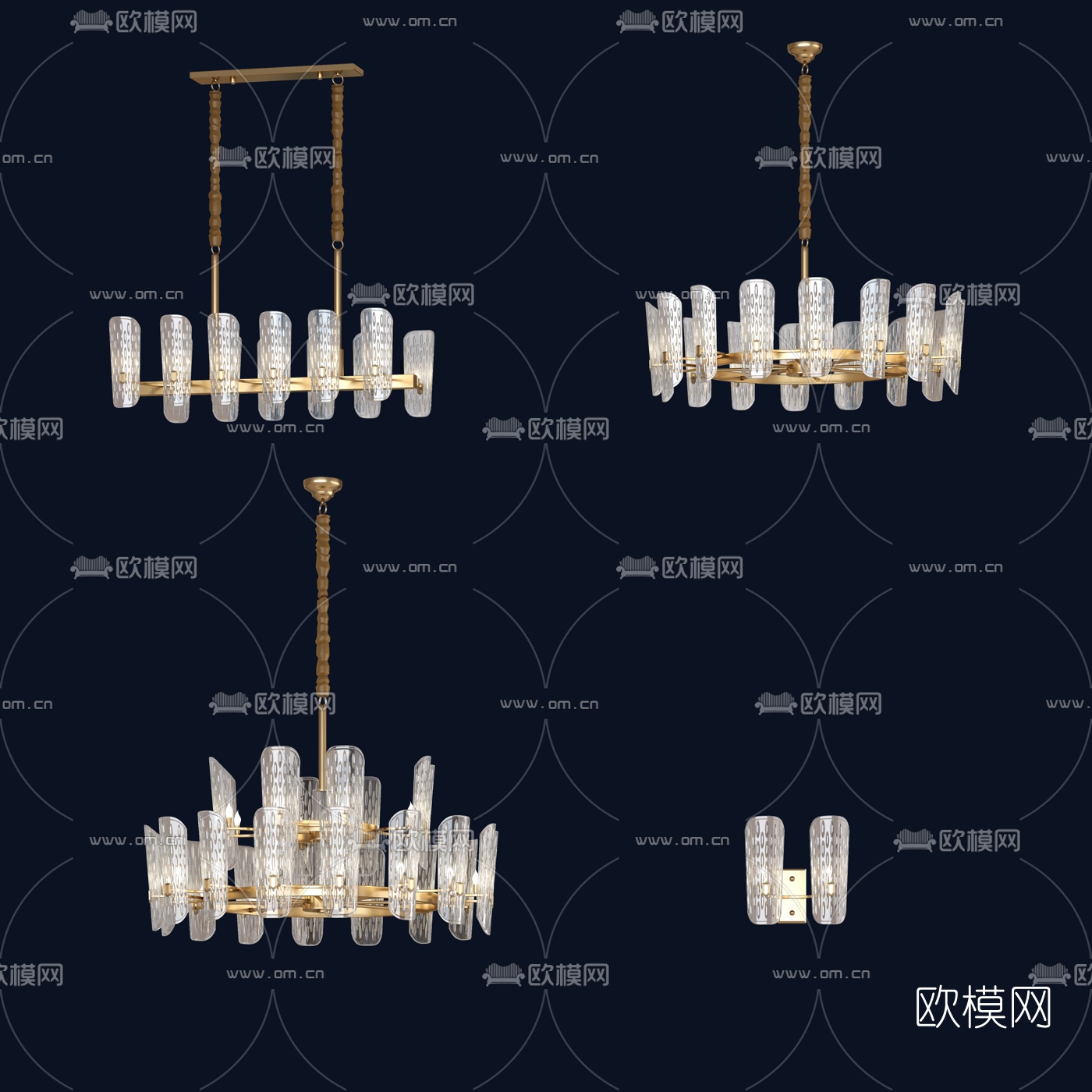 现代金属水晶吊灯壁灯3d模型下载_ID10579860_3dmax免费模型-欧模网