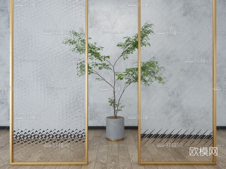 现代玻璃屏风隔断3d模型下载(渲染图1)