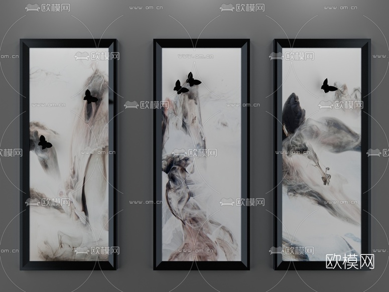 中式手绘装饰画3D模型下载
