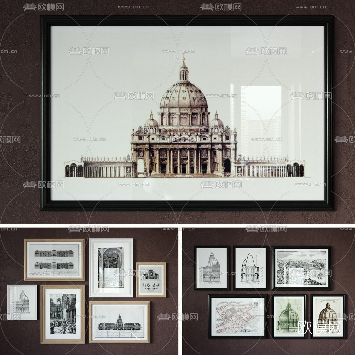 美式古建筑手绘装饰画3D模型