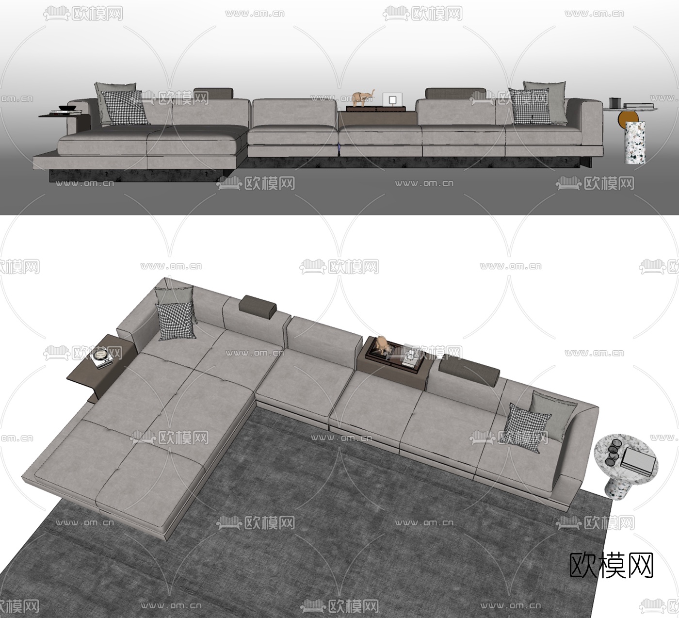 现代布艺转角沙发su模型下载（渲染图2）