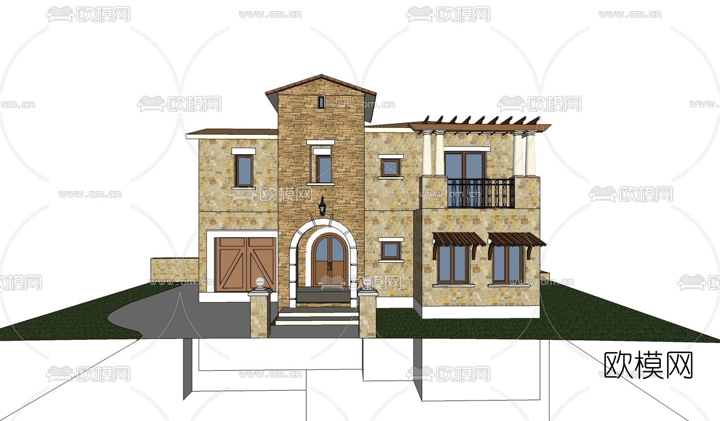 欧式独栋别墅su模型下载（渲染图1）