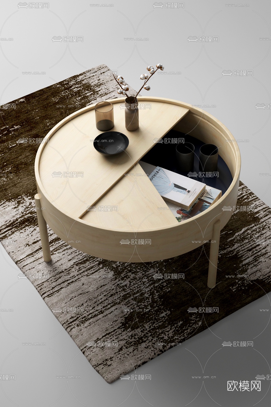 北欧实木圆形茶几3d模型