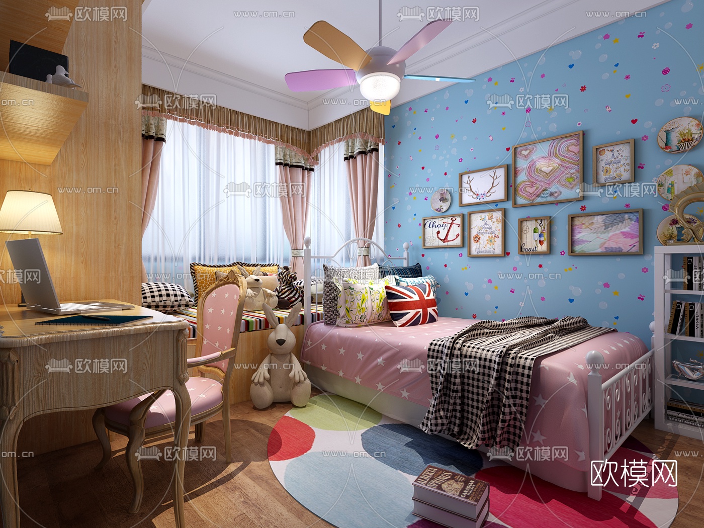 欧式儿童房卧室3D模型下载