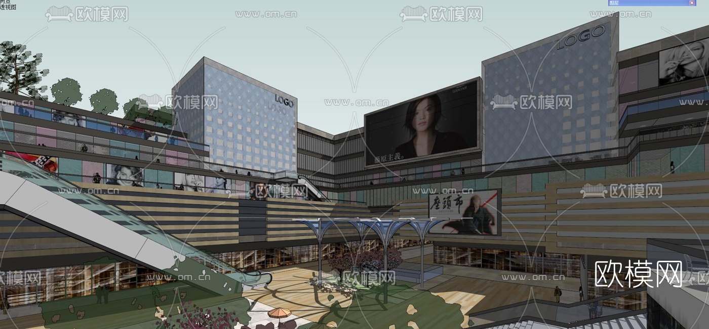 现代商业综合体su模型下载（渲染图2）