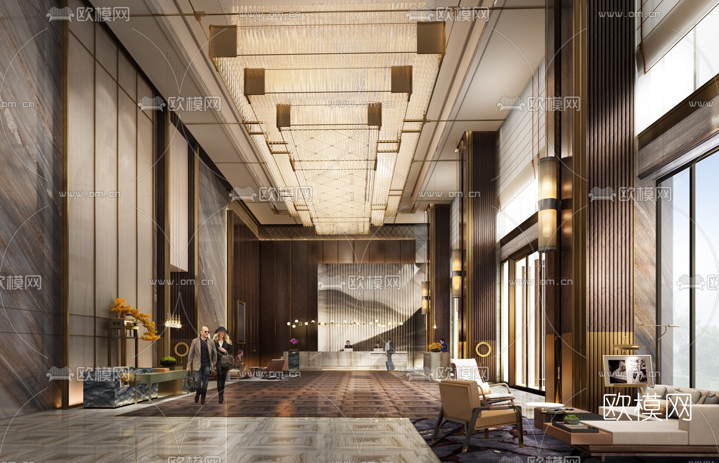 现代酒店大堂su模型下载（渲染图1）