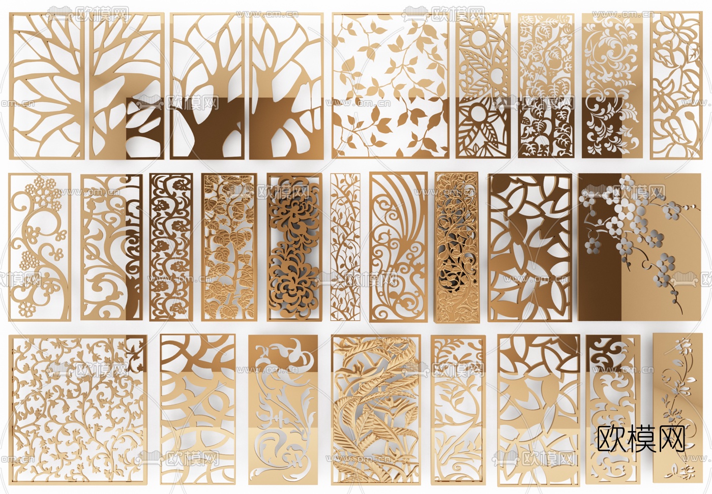 新中式金属屏风隔断3d模型下载