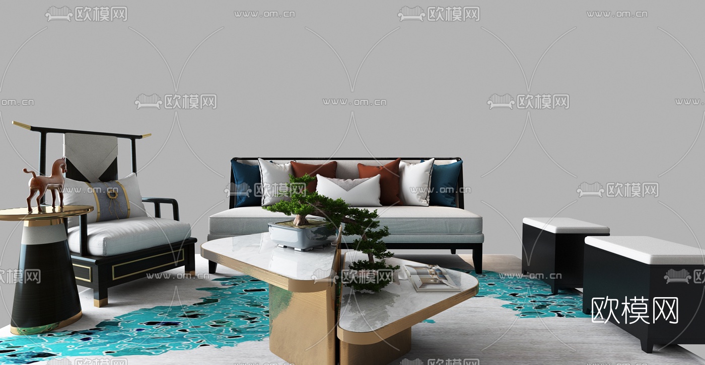 新中式组合沙发3d模型