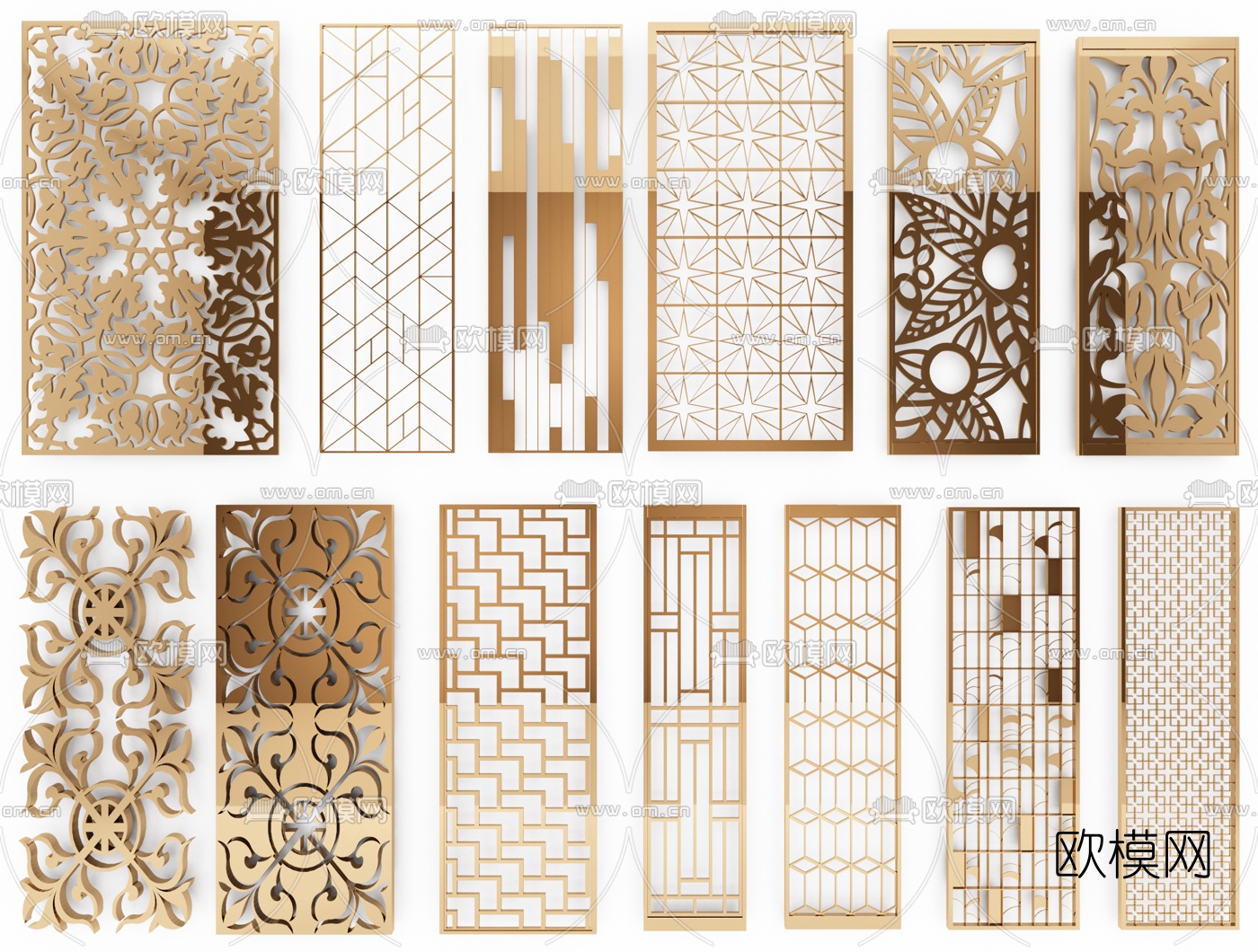 歐模網提供精美的新中式雕花屏風隔斷3d模型,本次模型素材主題為新