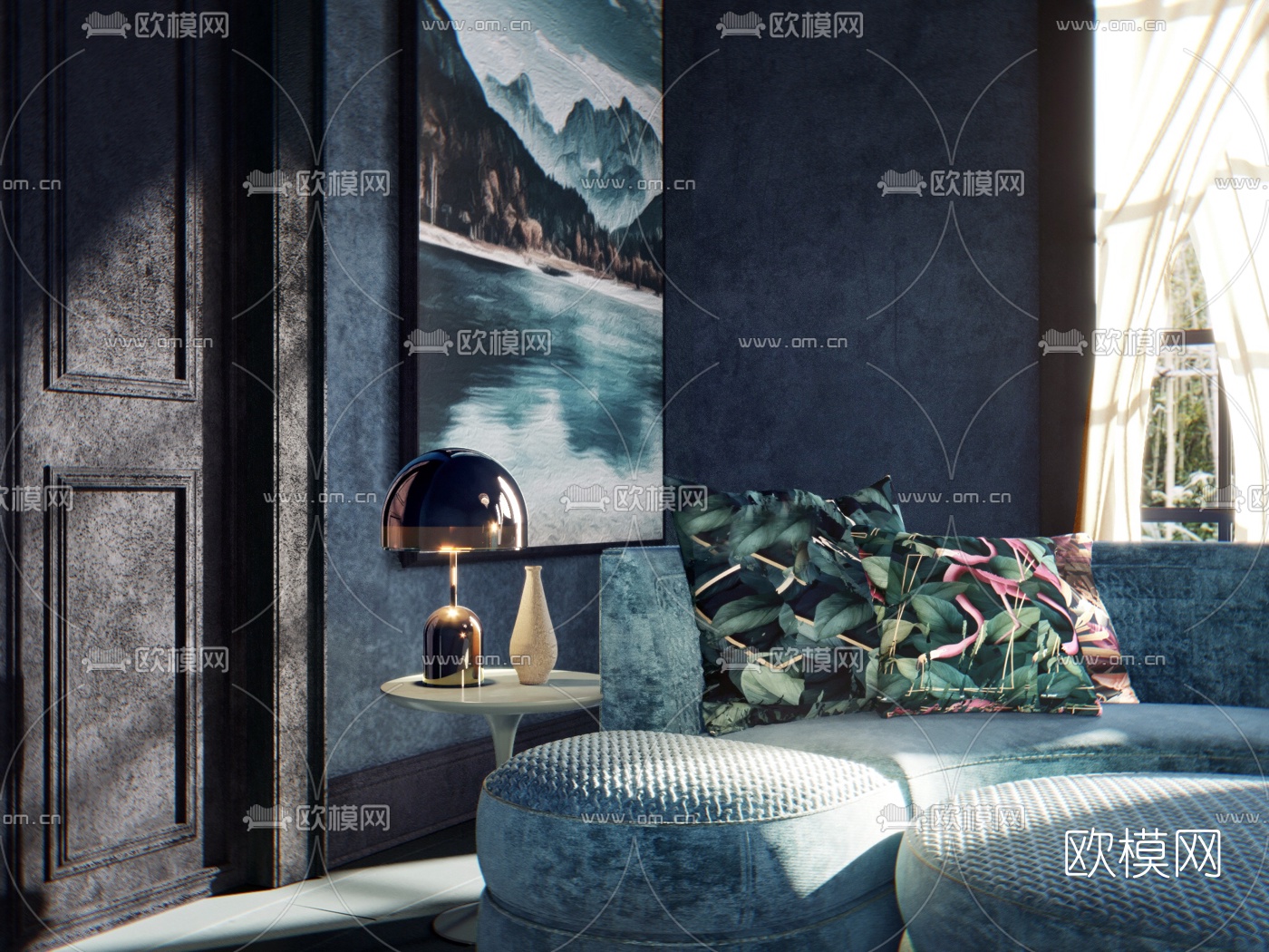新古典蓝色客厅3d模型下载（渲染图5）