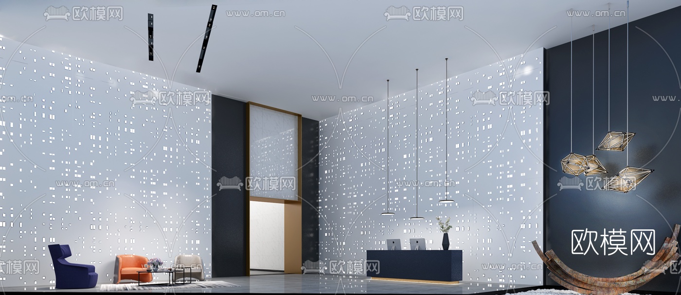 现代办公前台大厅3D模型