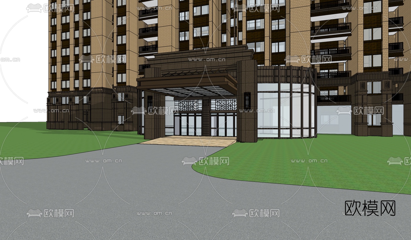 新古典高层公寓楼su模型下载（渲染图2）