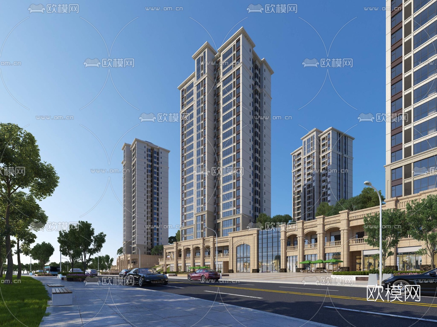 简欧住宅小区外观3d模型下载