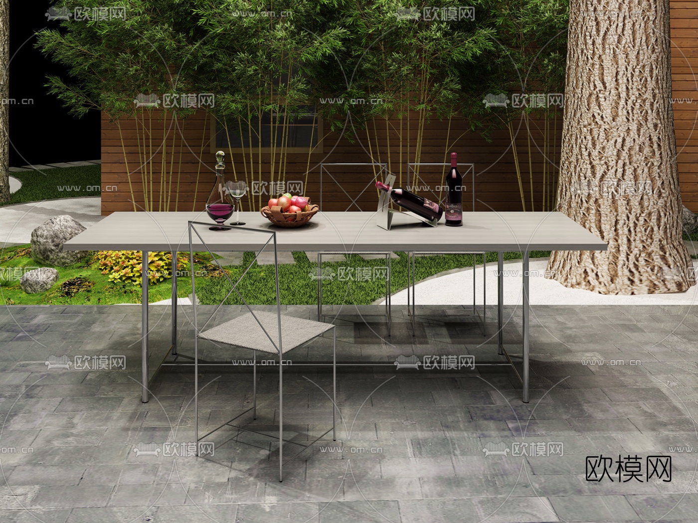 意大利FLEXFORM现代不锈钢餐桌椅3d模型下载（渲染图1）