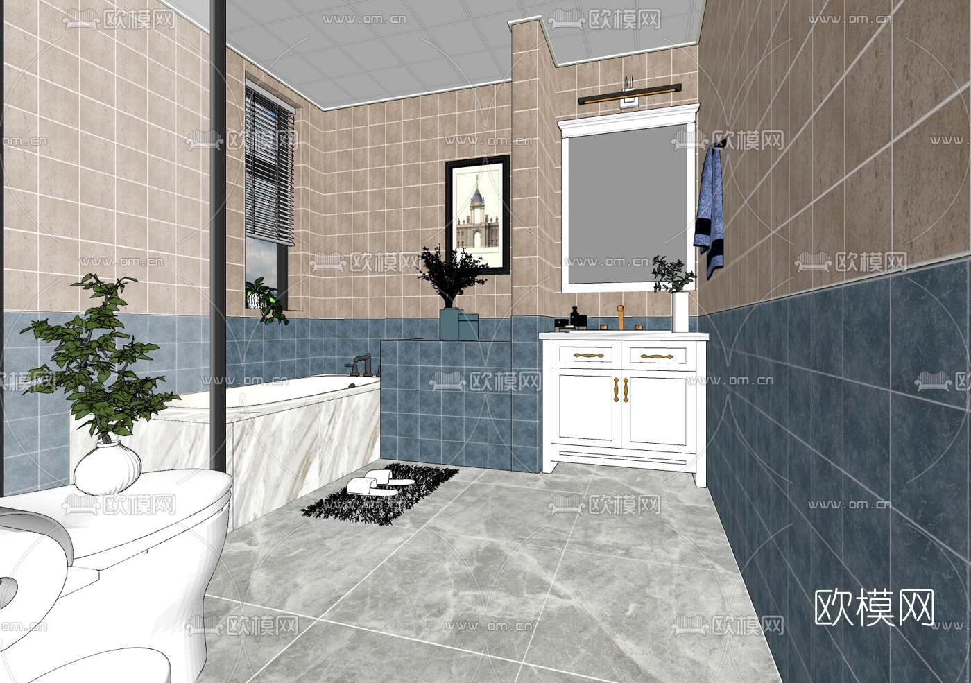 美式浴室卫生间su模型