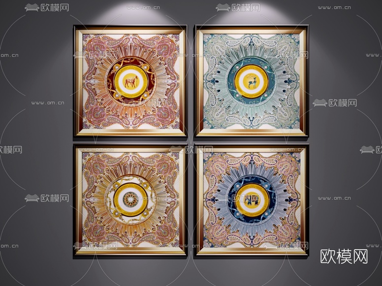 中式装饰画3d模型下载