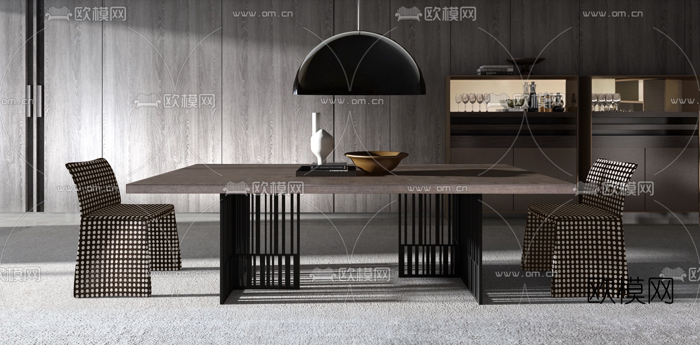 意大利Molteni&C品牌 现代餐桌椅吊灯组合3D模型
