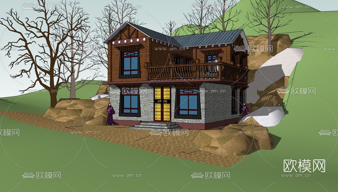 中式农家乐住宅su模型