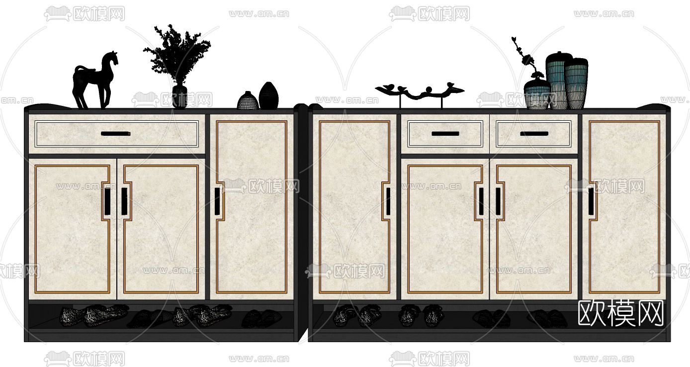 新中式轻奢鞋柜su模型下载（渲染图2）