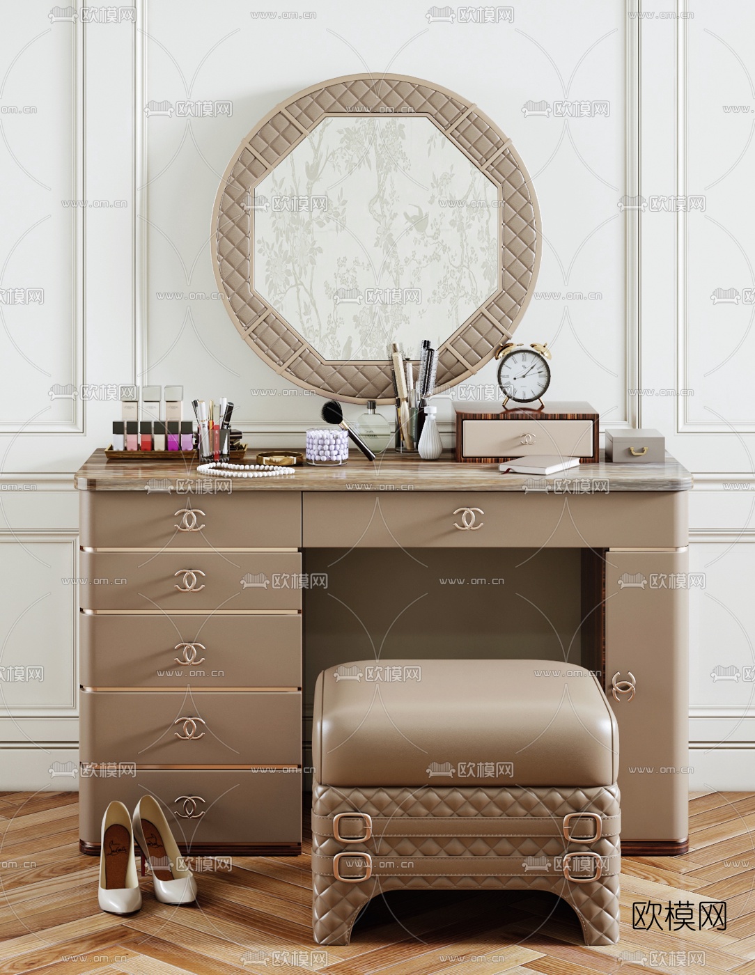 后现代皮革梳妆台3d模型下载