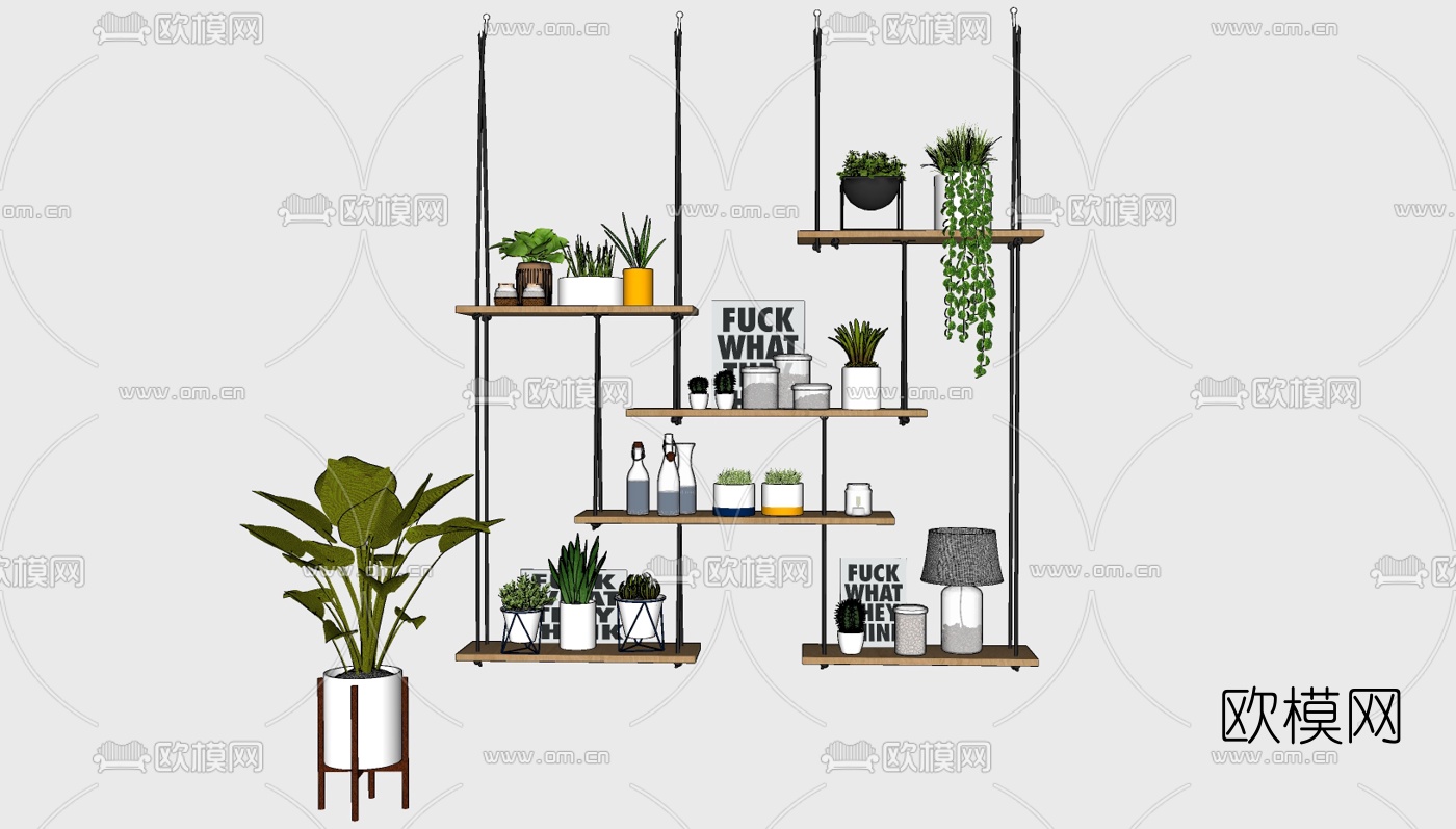 北欧装饰架盆栽组合su模型下载（渲染图1）