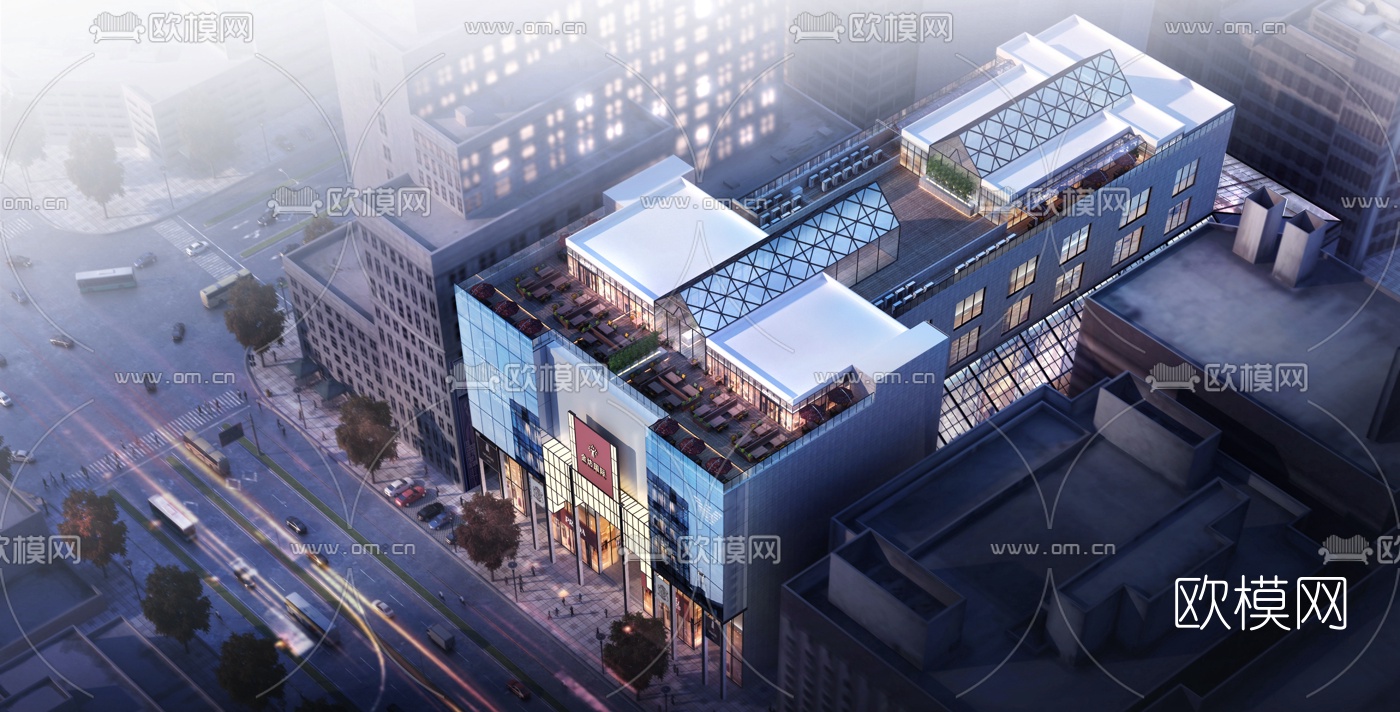 现代商业建筑鸟瞰3d模型下载
