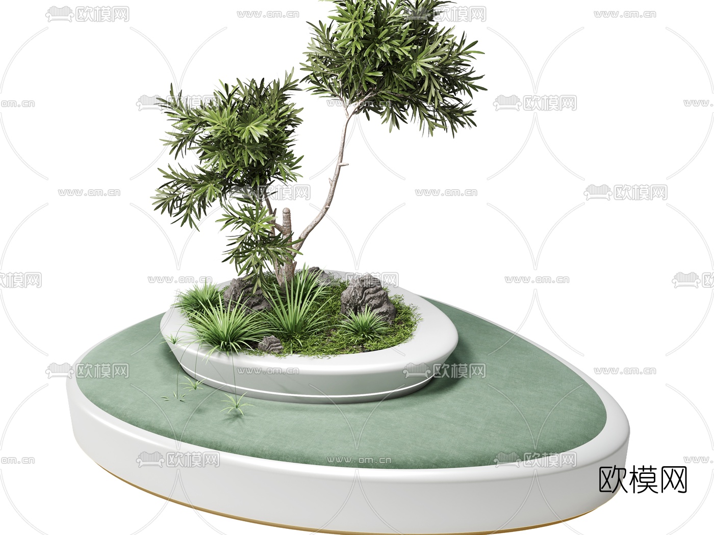 现代圆形树池公用椅3d模型