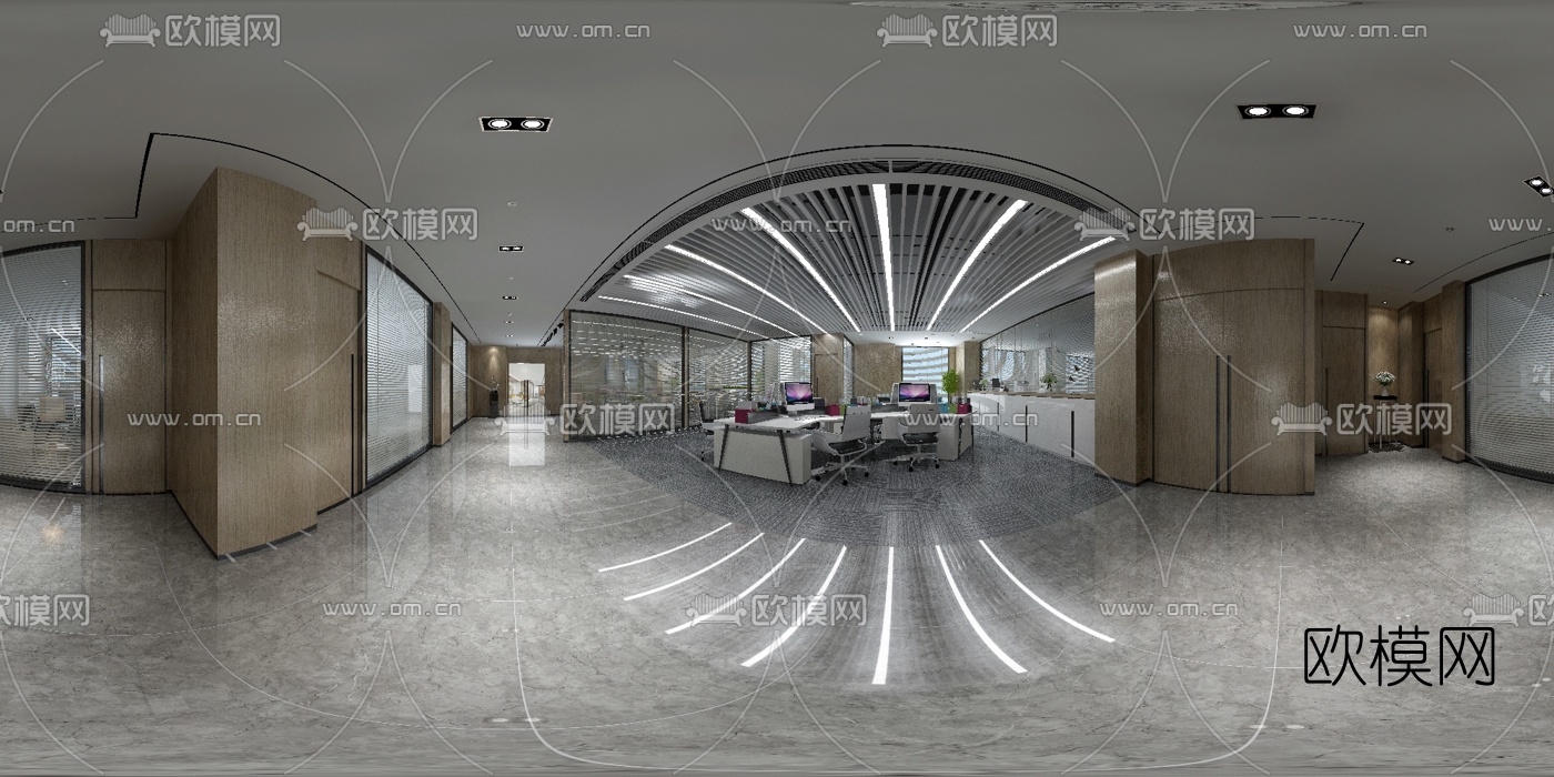 现代敞开式办公室全景3D模型-免费3dmax模型库-欧模网