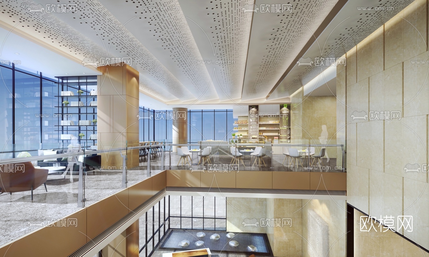现代办公楼大堂前台3d模型下载（渲染图4）