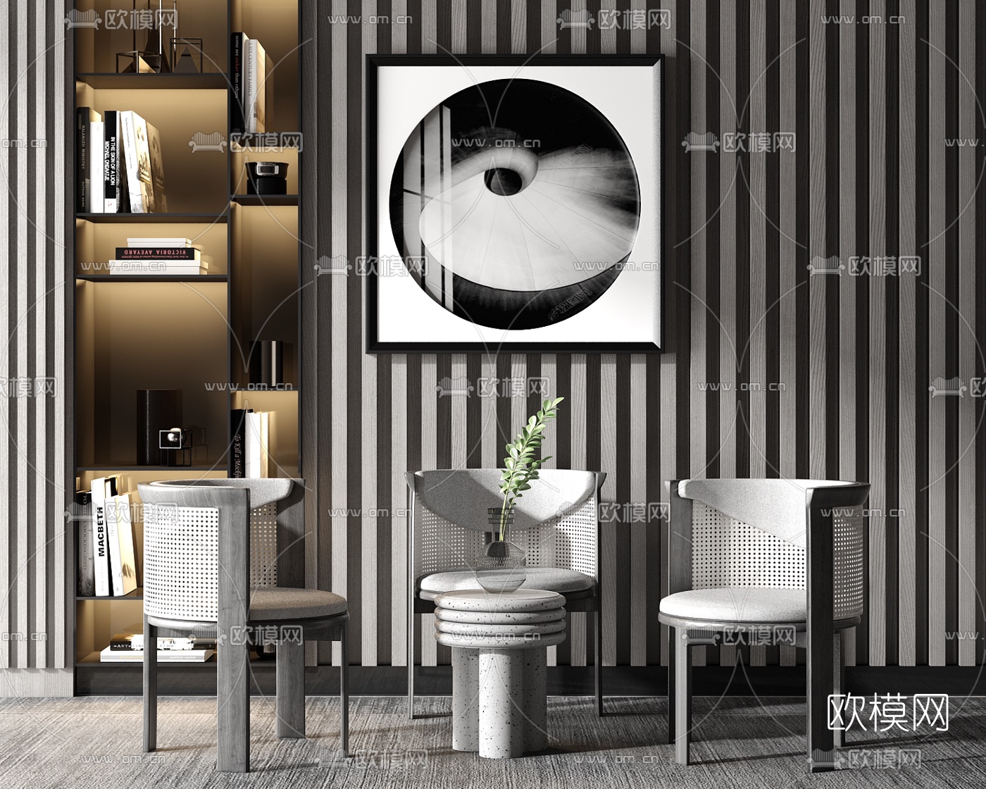 新中式藤编休闲椅su模型下载（渲染图1）