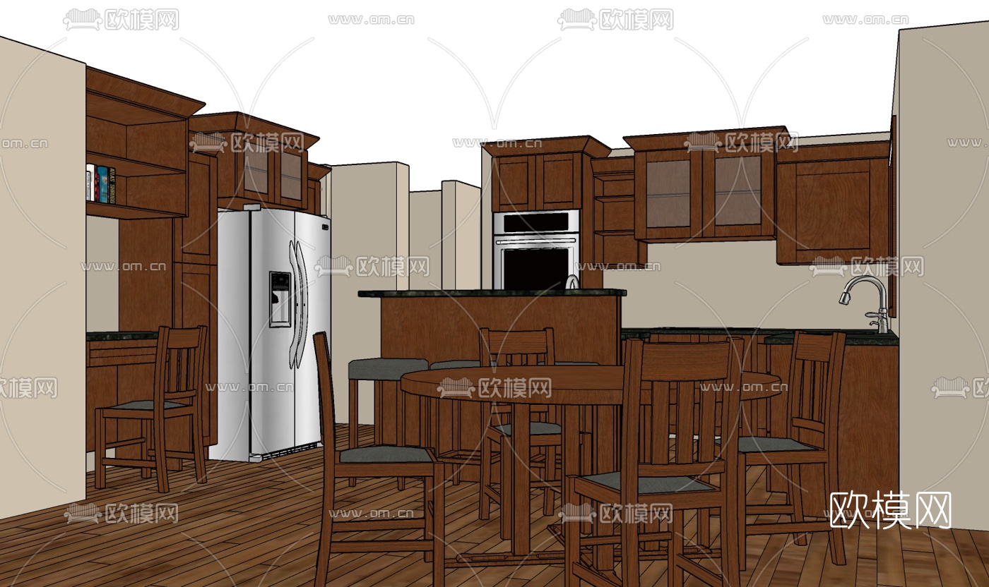 美式橱柜免费su模型下载（渲染图1）