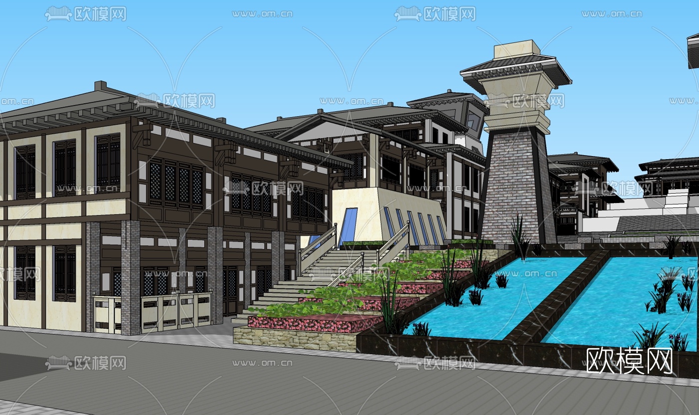 中式仿古阁楼su模型下载（渲染图4）