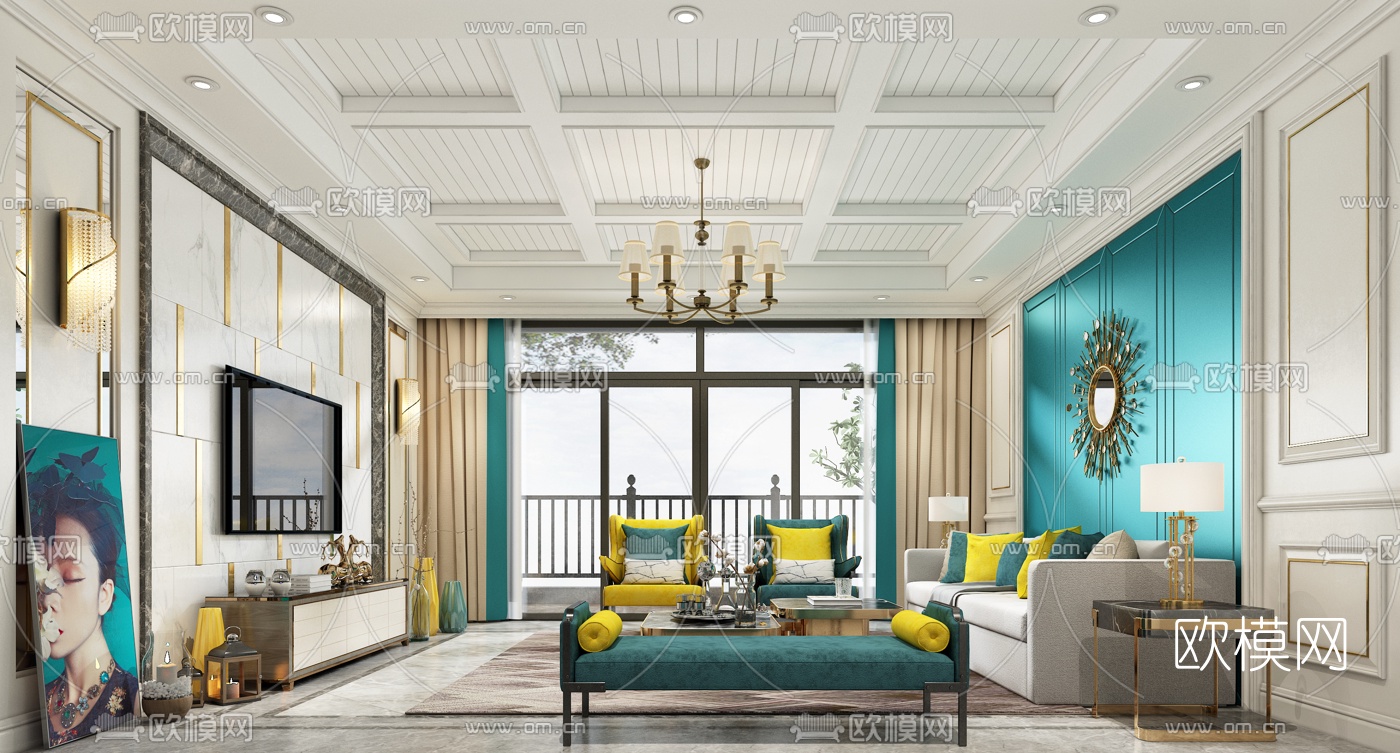 后现代客厅3D模型下载