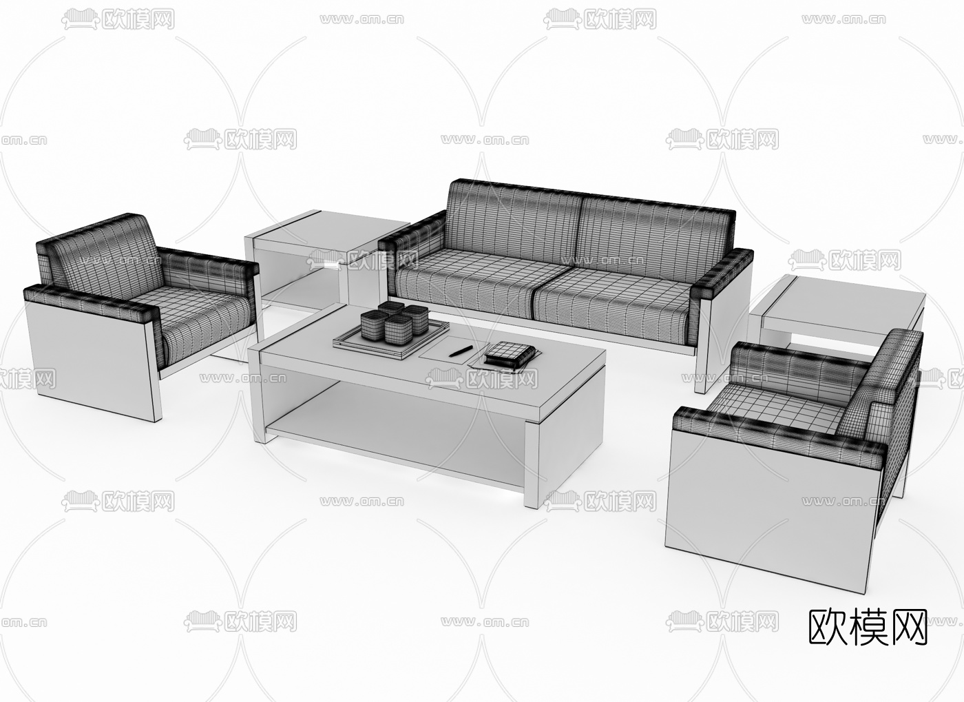 现代办公组合沙发3d模型下载（渲染图2）