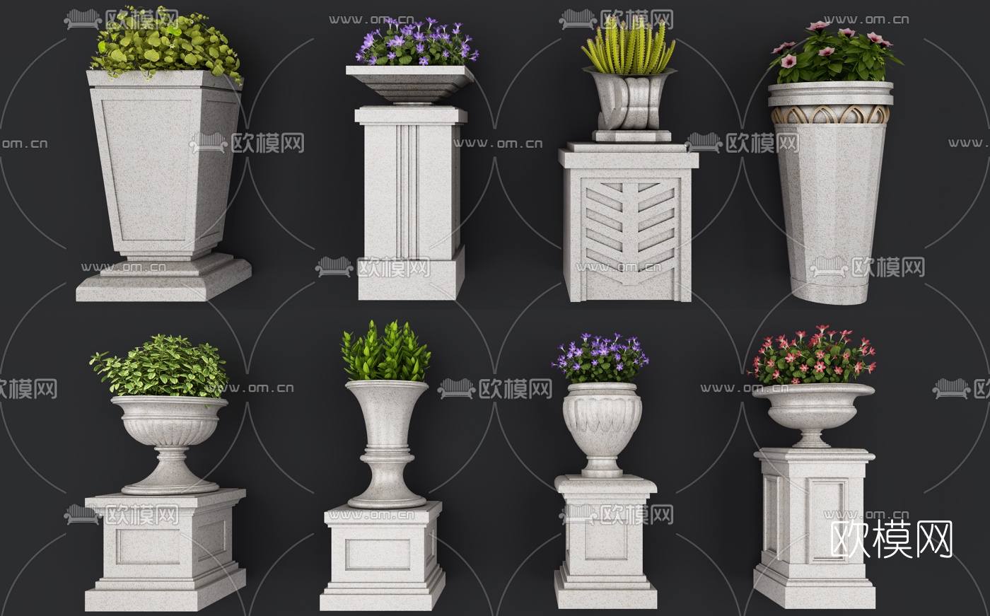 欧式绿植盆栽组合3d模型下载