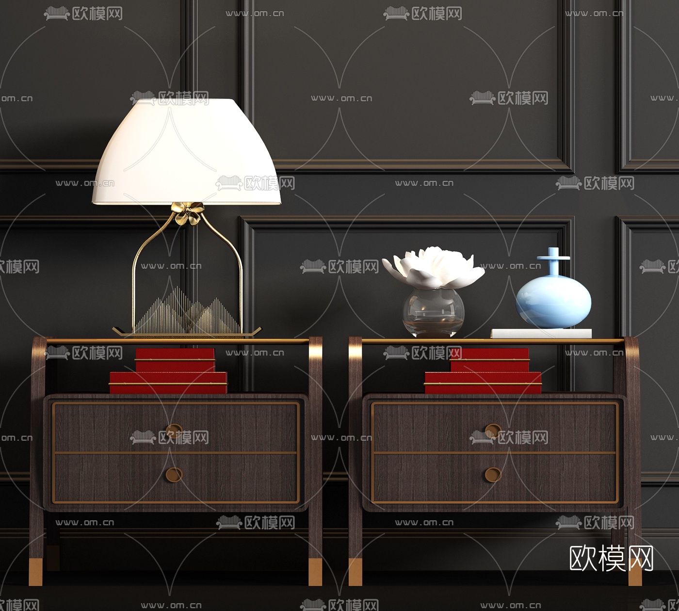 新中式实木床头柜3d模型下载