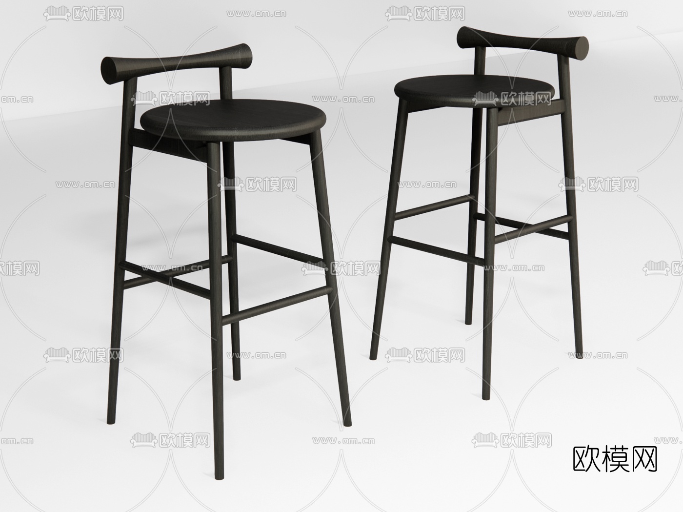 新中式实木吧椅su模型下载（渲染图1）