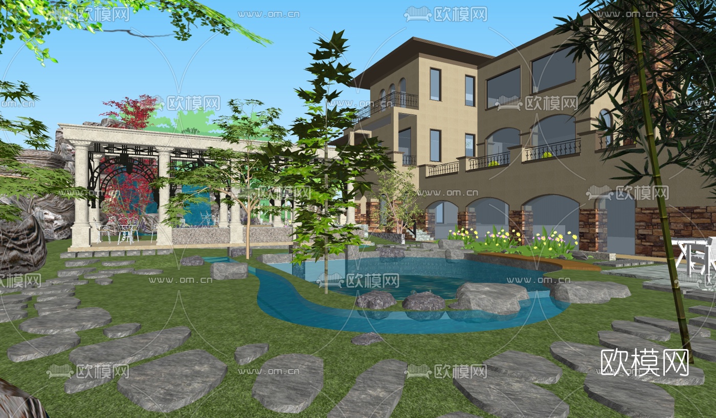 欧式园林景观su模型下载（渲染图5）