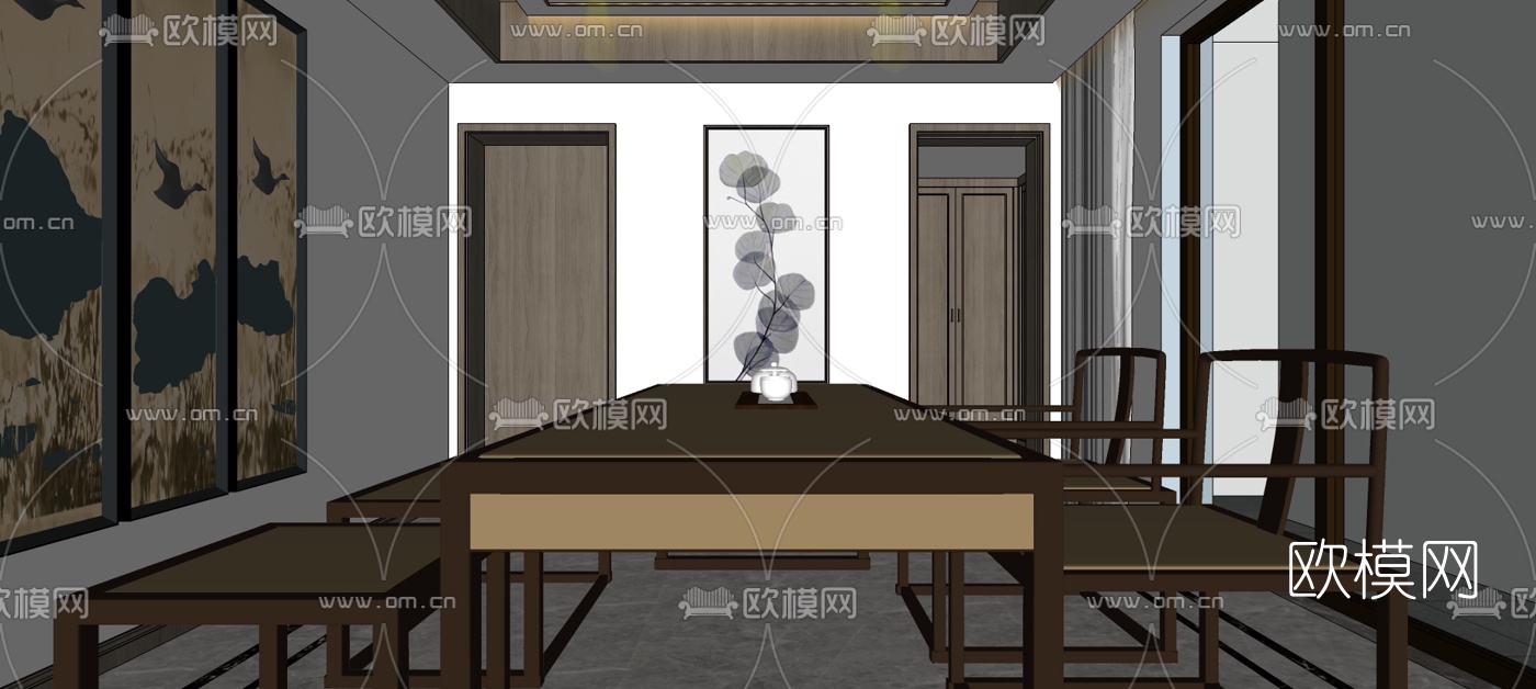 新中式台球室su模型下载（渲染图9）