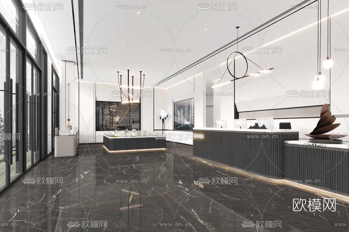 现代售楼处大厅3d模型下载（渲染图3）
