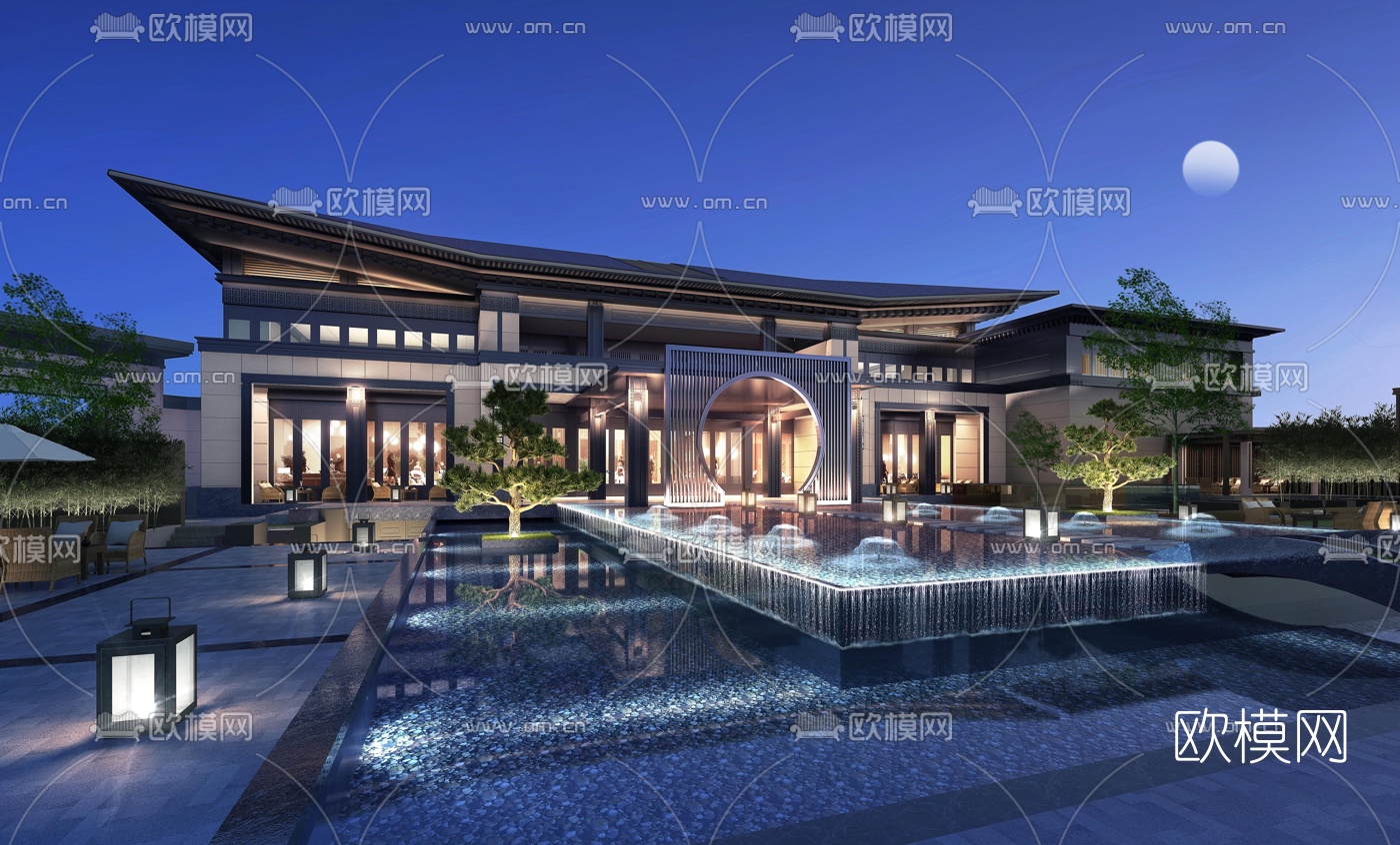 中式会所建筑外观3D模型