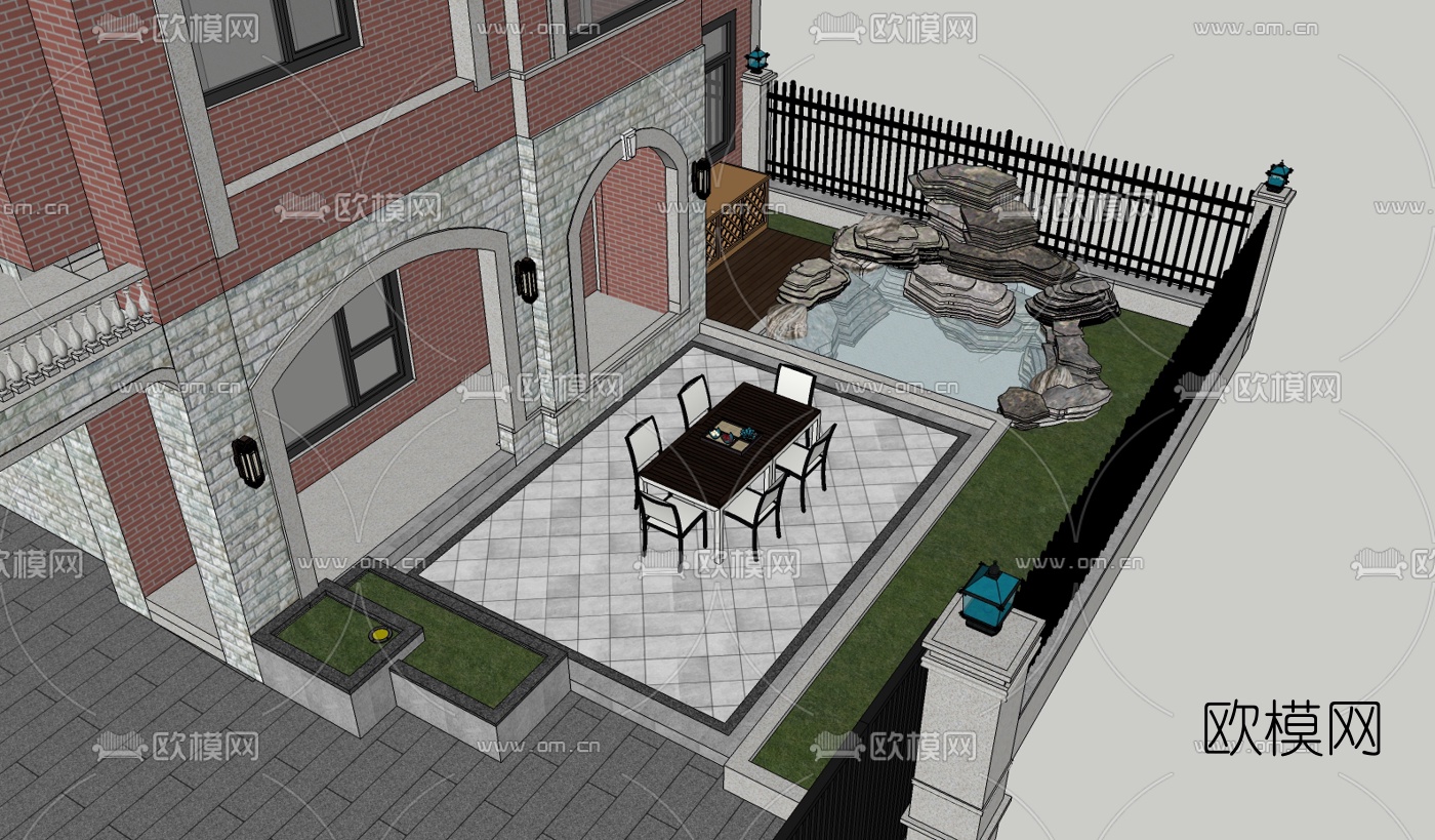 中式别墅庭院花园设计su模型下载（渲染图15）